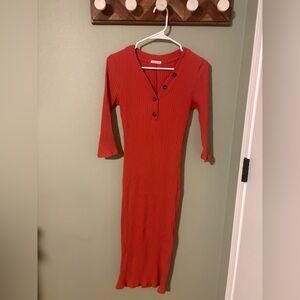Heart Hips Red Long Sleeve Ribbed Dress